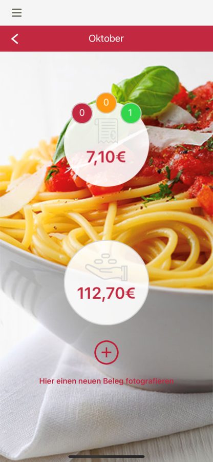 Startseite der dbonApp mit einem Guthaben von 112,70 € im unteren Kreis