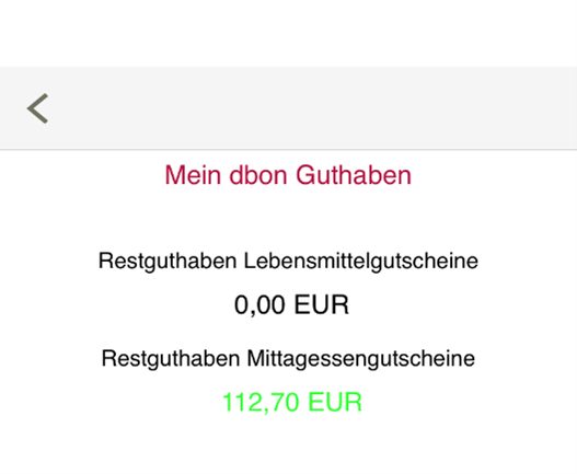 Aufschlüsselung des Guthabens: es besteht nur aus Mittagessengutscheinen