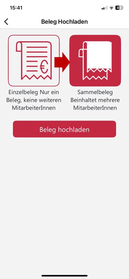Auswahl „Sammelbeleg“ beim Hochladen eines Belegs